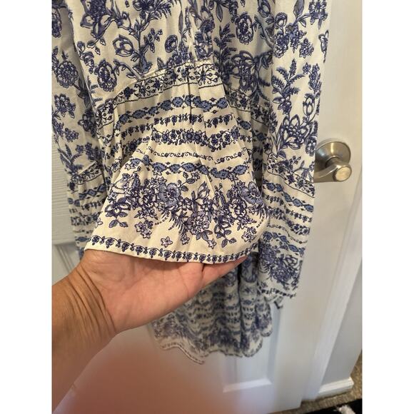 Angie Y2K Milkmaid Dress Cottage Core Blue White Floral High Low Babydoll Maxi - Picture 2 of 10